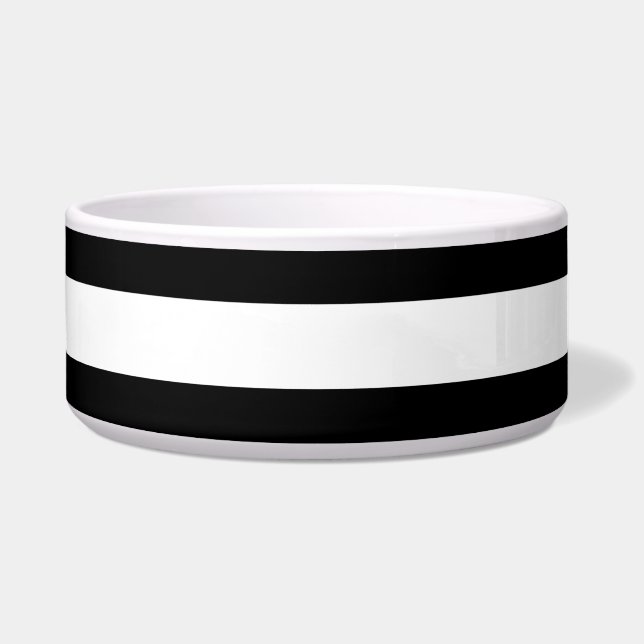 Black & White Striped Ceramic Dog Bowl (Left)