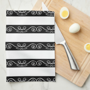Black White striped design Tea Towel