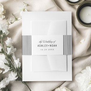 Black & White Striped Elegance Classy Wedding Invitation Belly Band