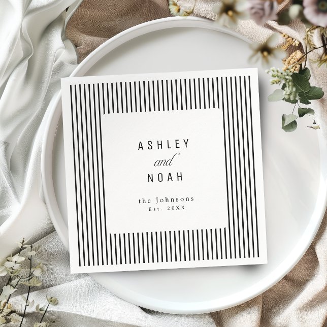 Black & White Striped Elegance Classy Wedding Napkin (Black & White Striped Elegance Classy Wedding Napkins)