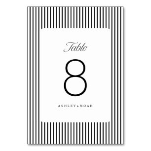 Black & White Striped Elegance Classy Wedding Table Number