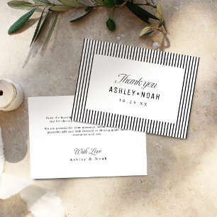 Black & White Striped Elegance Classy Wedding Thank You Card