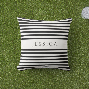 Black & White Striped Farmhouse Pattern Name Cushion