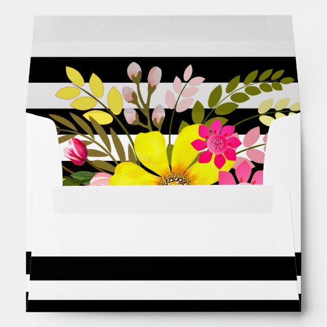 Black & White Striped Folklore Flowers | yellow Envelopes (Back (Bottom))