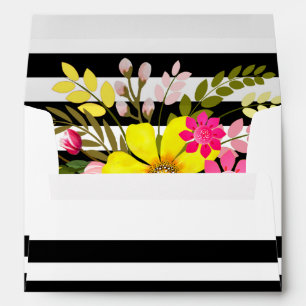 Black & White Striped Folklore Flowers   yellow Envelopes