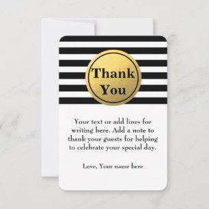 Black & White Striped Gold Foil Thank You Card