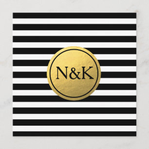 Black White Striped & Gold Foil Wedding Invitation