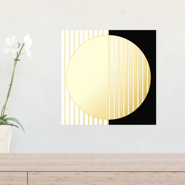 Black White Striped Half Circles Fusion Art Gold Foil Prints (In Situ (Entry Table))