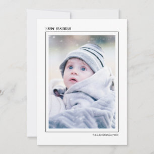 Black & White Striped Happy Hanukkah Family Photo Holiday Card