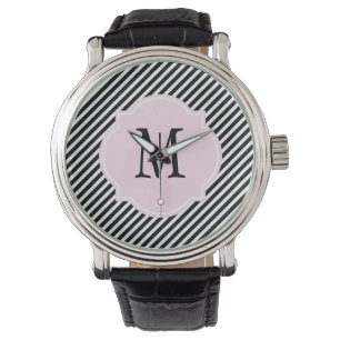 Black & White Striped Monogram Watch