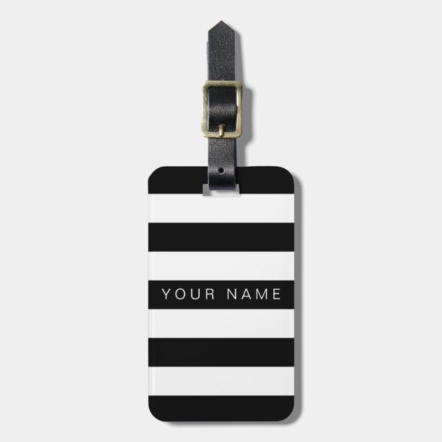 Black & White Striped Personalised Luggage Tags (Front Vertical)