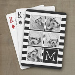 Black White Striped Photo Collage Custom Monogram Playing Cards<br><div class="desc">Background includes an optional stripe Pattern - Use five square photos to create a unique and personal gift. Or you can keep the hipster puppy and make a trendy keepsake. If you need to adjust the pictures,  click on the customise tool to make changes.</div>