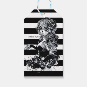 Black & White Striped Pretty Sugar Skull Girl Gift Tags