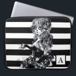 Black & White Striped Pretty Sugar Skull Girl Laptop Sleeve<br><div class="desc">Custom design</div>