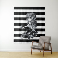 Black & White Striped Pretty Sugar Skull Girl