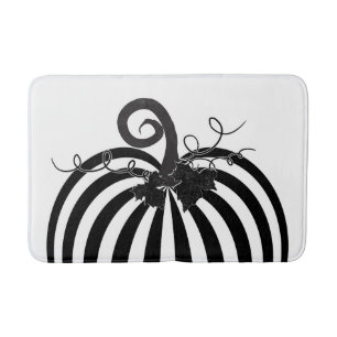 Black & White Striped Pumpkin Chic Autumn Fall  Bath Mat