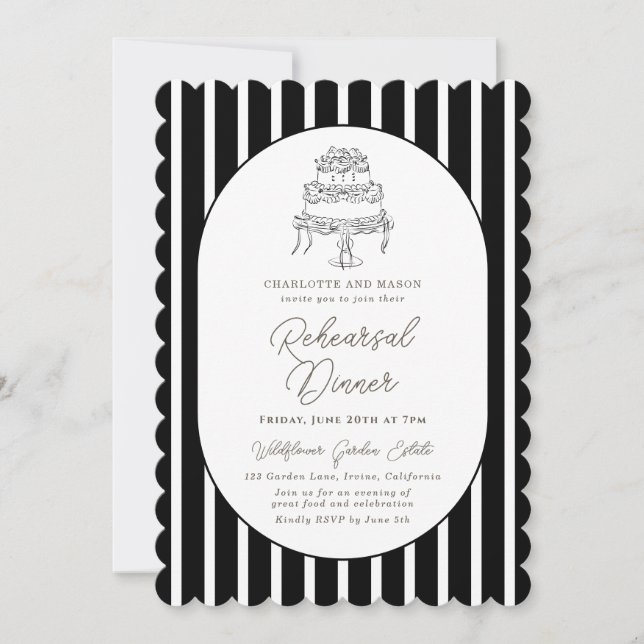 Black White Striped Rehearsal Dinner Invitation (Front)