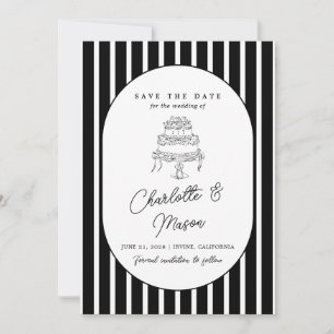 Black White Striped Save the Date Invitation