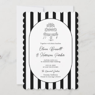 Black White Striped Scalloped Wedding Invitation