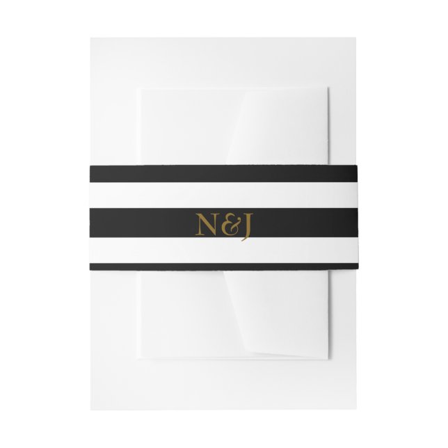 Black & White Striped Stripes Wedding Elegant Invitation Belly Band (Front Example)