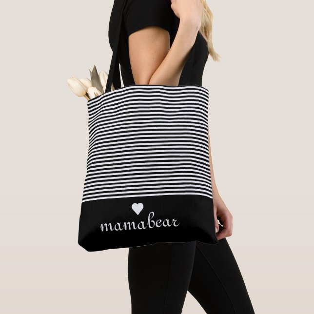 Black & White Striped Tote Bag (Close Up)