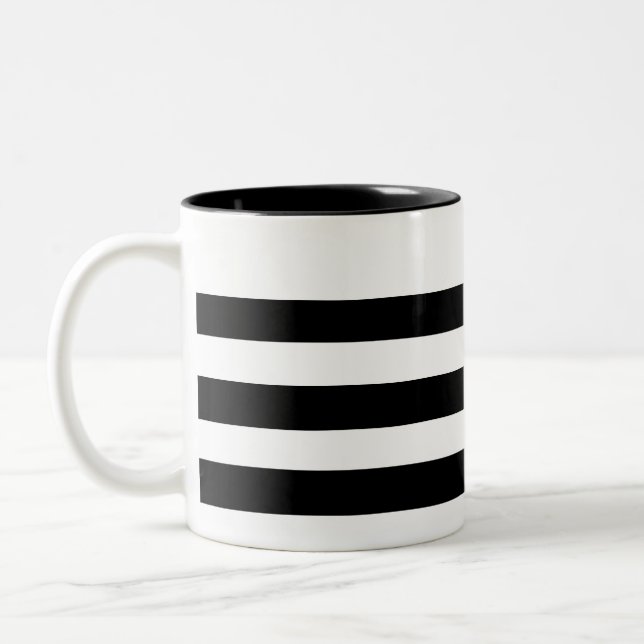 Black & White Striped Two-Tone Coffee Mug (Left)