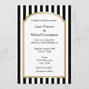 Black White Striped Vertical Wedding Invitation