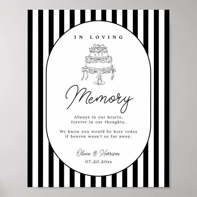 Black White Striped Wedding Memorial Sign (Front)
