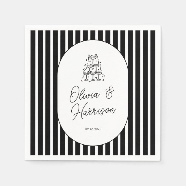 Black White Striped Wedding Napkins (Front)