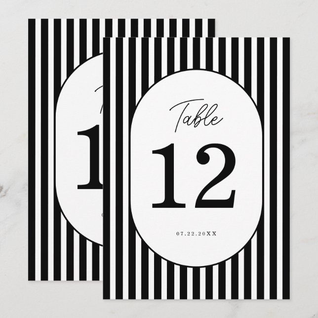 Black White Striped Wedding Table Number (Front/Back)
