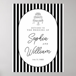 Black White Striped Wedding Welcome Sign