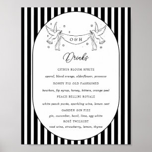 Black White Striped Whimsical Bar Menu Sign