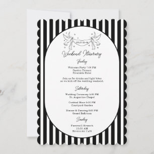 Black White Striped Whimsical Itinerary Card