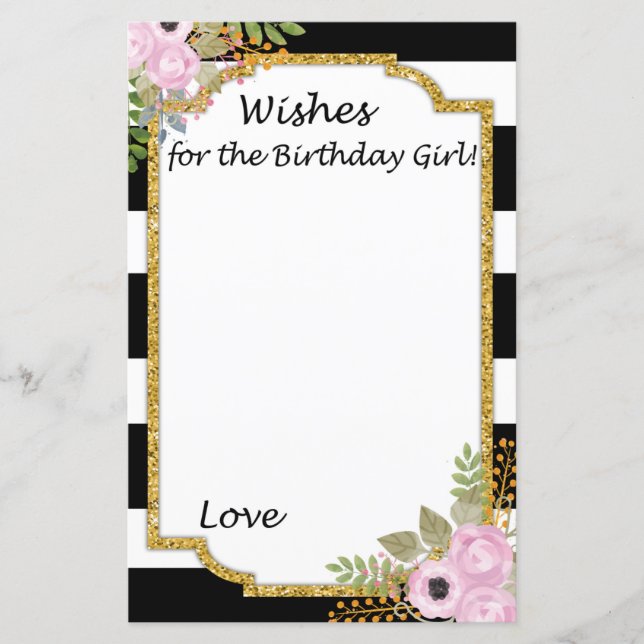 Black White Striped Wishes for the birthday girl (Front)