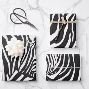 Black White Striped Zebra Pattern Wrapping Paper Sheet