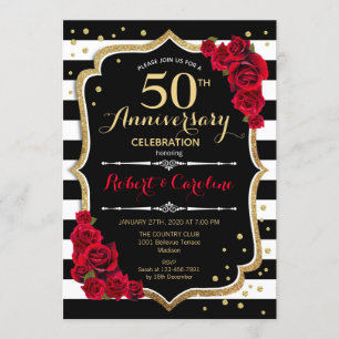 Black White Stripes 50th Anniversary Invitation
