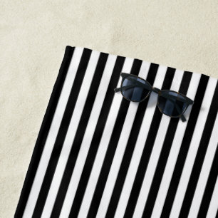 Black + White Stripes  Beach Towel