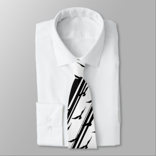 Black White Stripes Birds Silhouette Pattern Tie