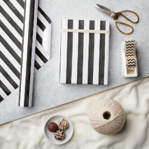 Black & White Stripes Birthday Wrapping Paper