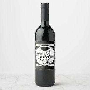Black White Stripes Black Cap- Graduations Wine Label