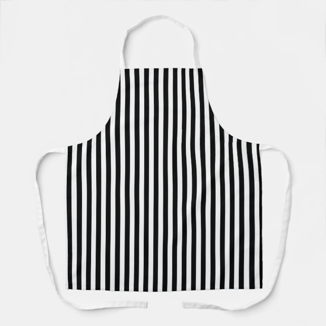 Black White Stripes Chef Baker Caterer Apron (Front)