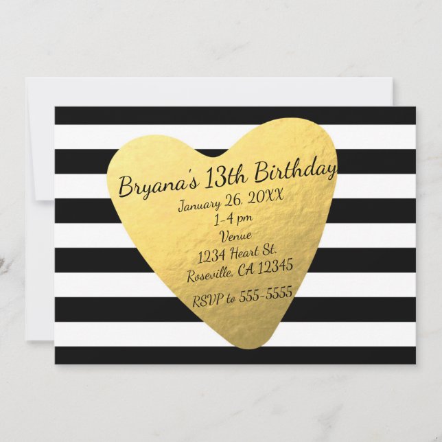 Black & White Stripes Chic Heart Party Invitations (Front)