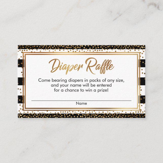 Black & White Stripes Confetti Diaper Raffle Cards (Front)