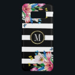 Black & White Stripes & Flowers & Butterflies 3 Case-Mate Samsung Galaxy S8 Case<br><div class="desc">Modern black and white stripes pattern with colourful flowers & butterflies bouquet.
Customisable monogram with touch of glitter for cool girly design.</div>