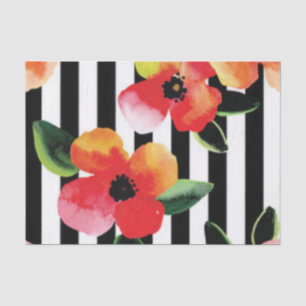 Black White Stripes Flowers Pattern Print Design Tissue Paper