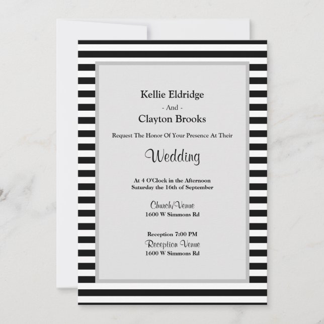 Black/White Stripes Framed Wedding Invitation (Front)