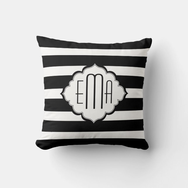 Black & White Stripes Geometric Pattern Cushion (Front)