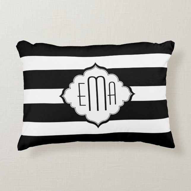 Black & White Stripes Geometric Pattern Decorative Cushion (Front)
