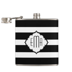 Black & White Stripes Geometric Pattern Hip Flask