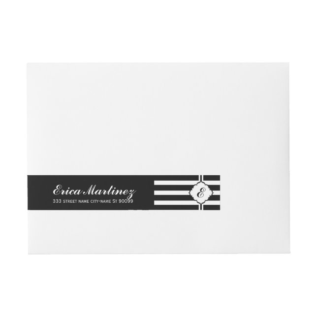 Black & White Stripes Geometric Pattern Wraparound Address Label (Front)
